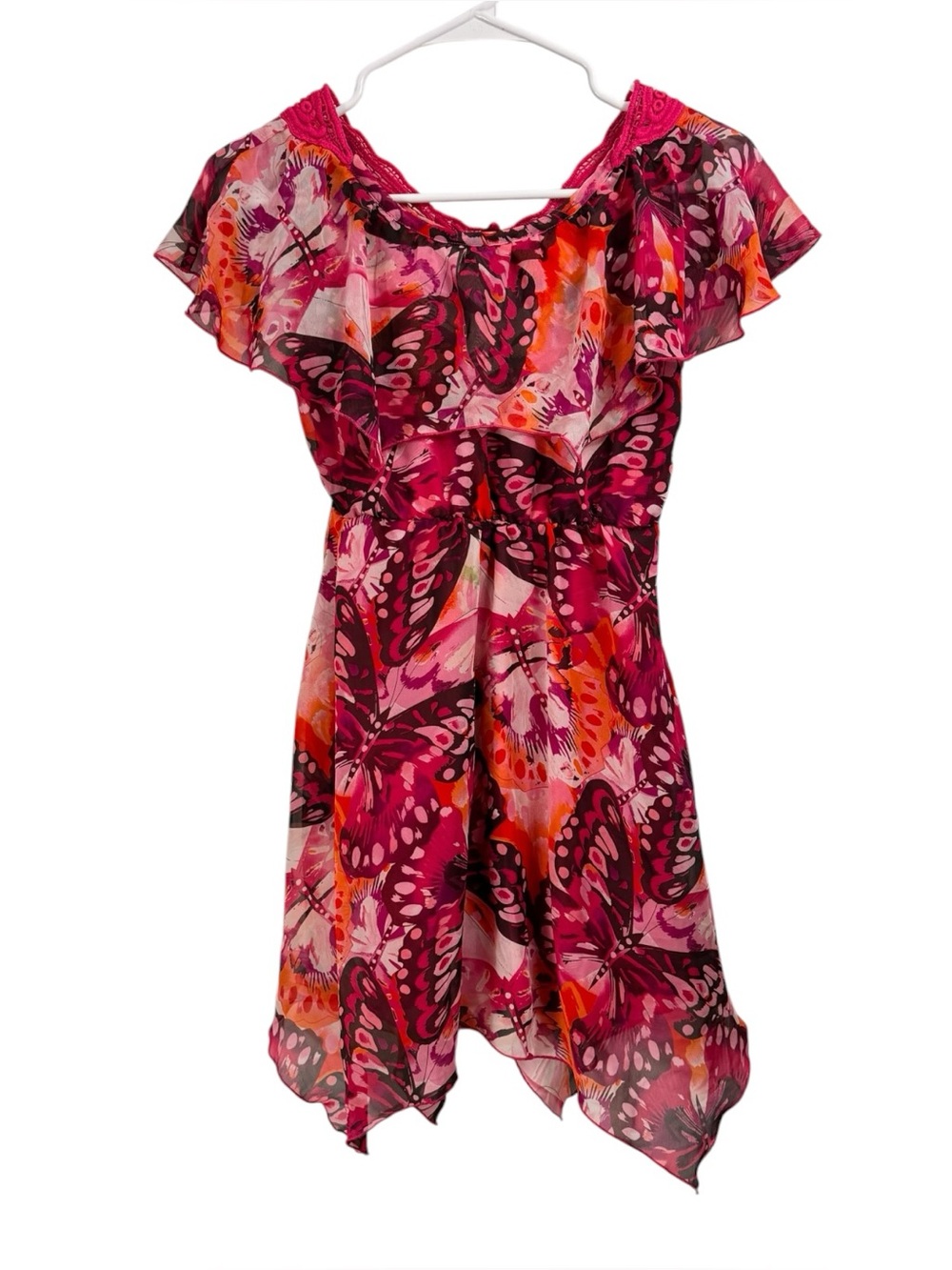 My Michelle Girls Size 10 Butterfly Fairy Crocheted Handkerchief Hem Dress